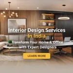 Interior design services in India showcasing modern living room and office workspace