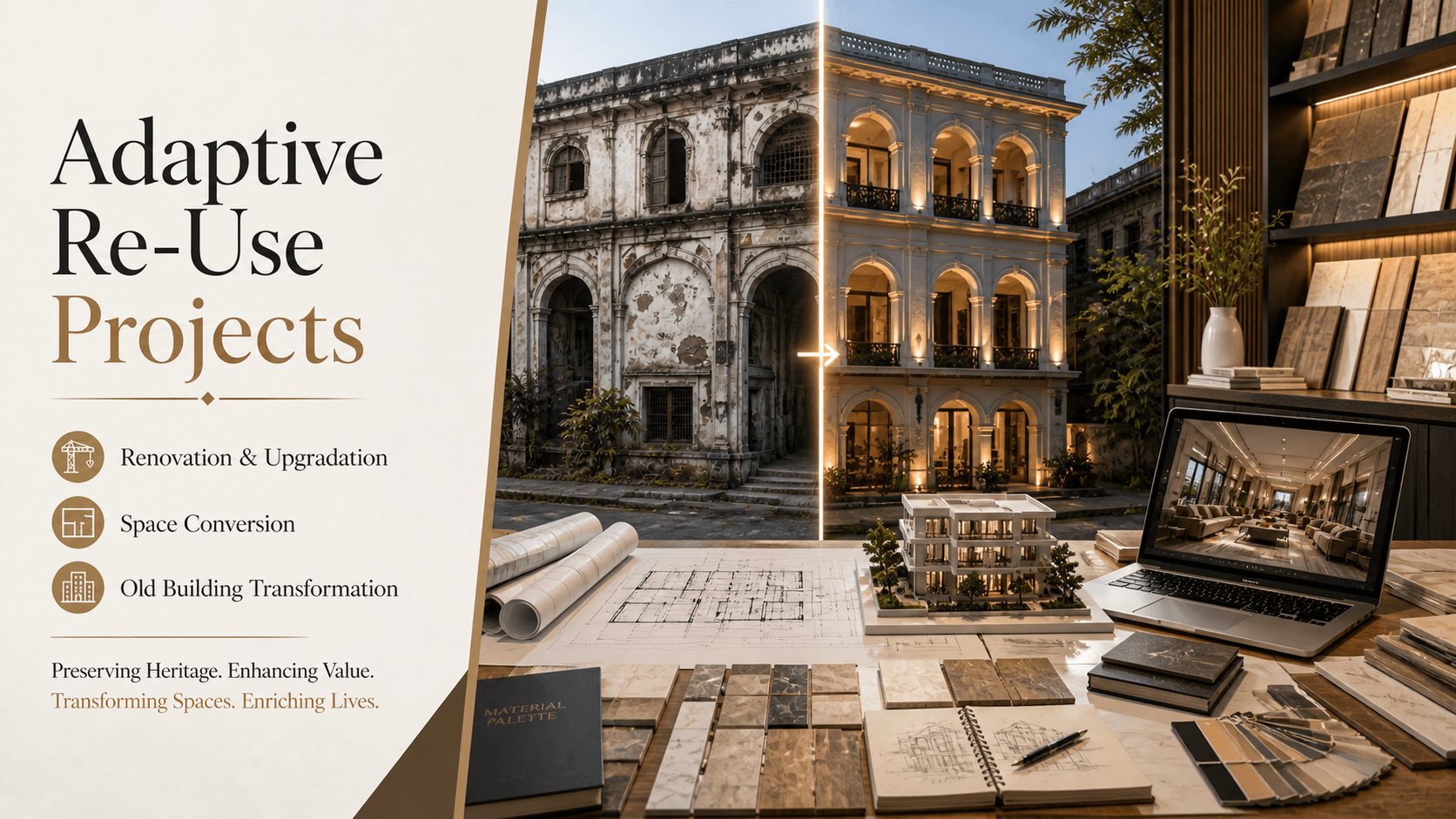Adaptive re-use projects by Shamuk India showcasing renovation, building transformation, space conversion, and sustainable redevelopment of existing structures Adaptive Re-Use Projects & Space Transformation | Shamuk India