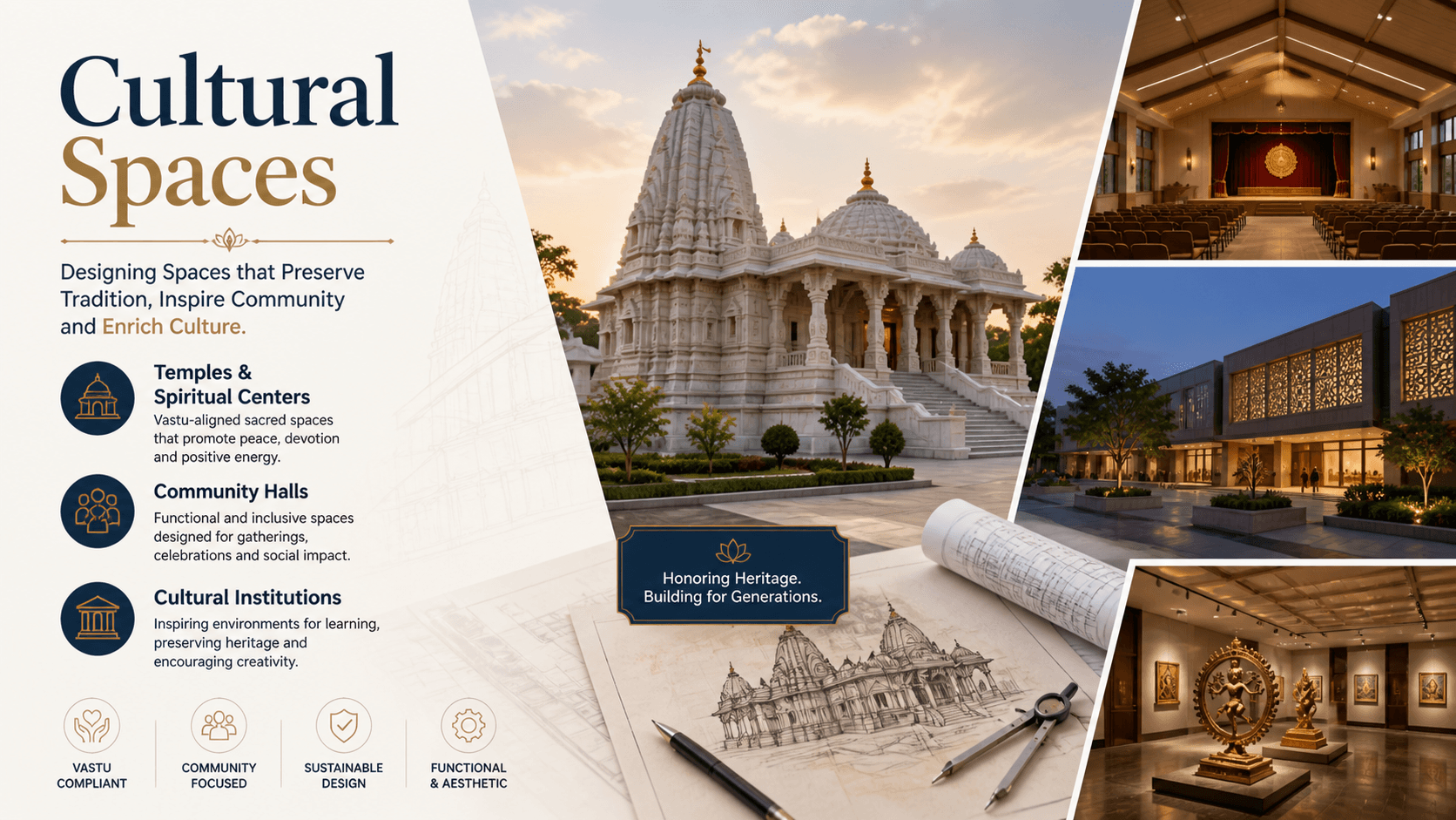 Cultural space design by Shamuk India featuring temple and community hall planning with Vastu-aligned architecture and interior solutions Cultural Space Design & Planning Services | Shamuk India