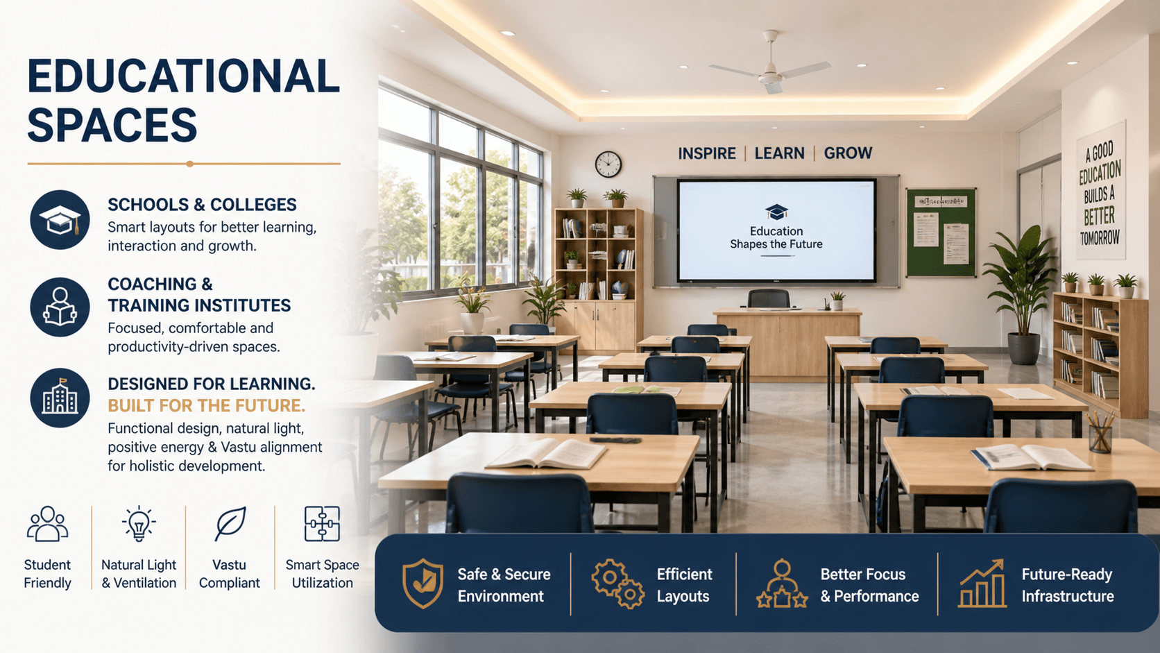 Educational spaces design by Shamuk India including school and classroom planning, student-friendly layouts, functional interiors, and efficient learning environments Educational Space Design & Planning Services | Shamuk India