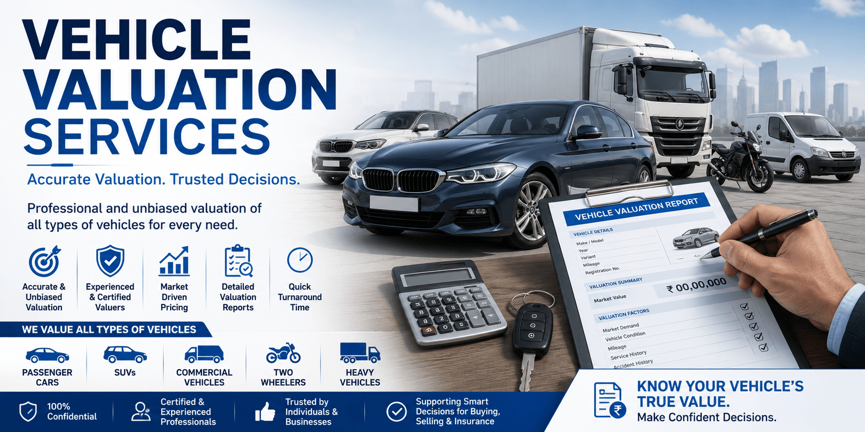 Vehicle Valuation Services | Shamuk India Shamuk India Vehicle Valuation Services – Professional valuation of cars, commercial vehicles, trucks, buses, construction equipment, and fleet assets by certified valuers.
