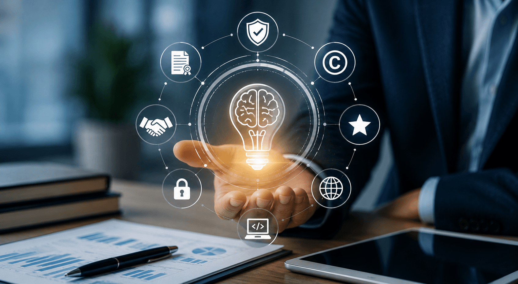 Intangible Asset Valuation concept showing intellectual property, innovation, brand value, software assets, patents, copyrights, trademarks, and digital business assets by Shamuk India.